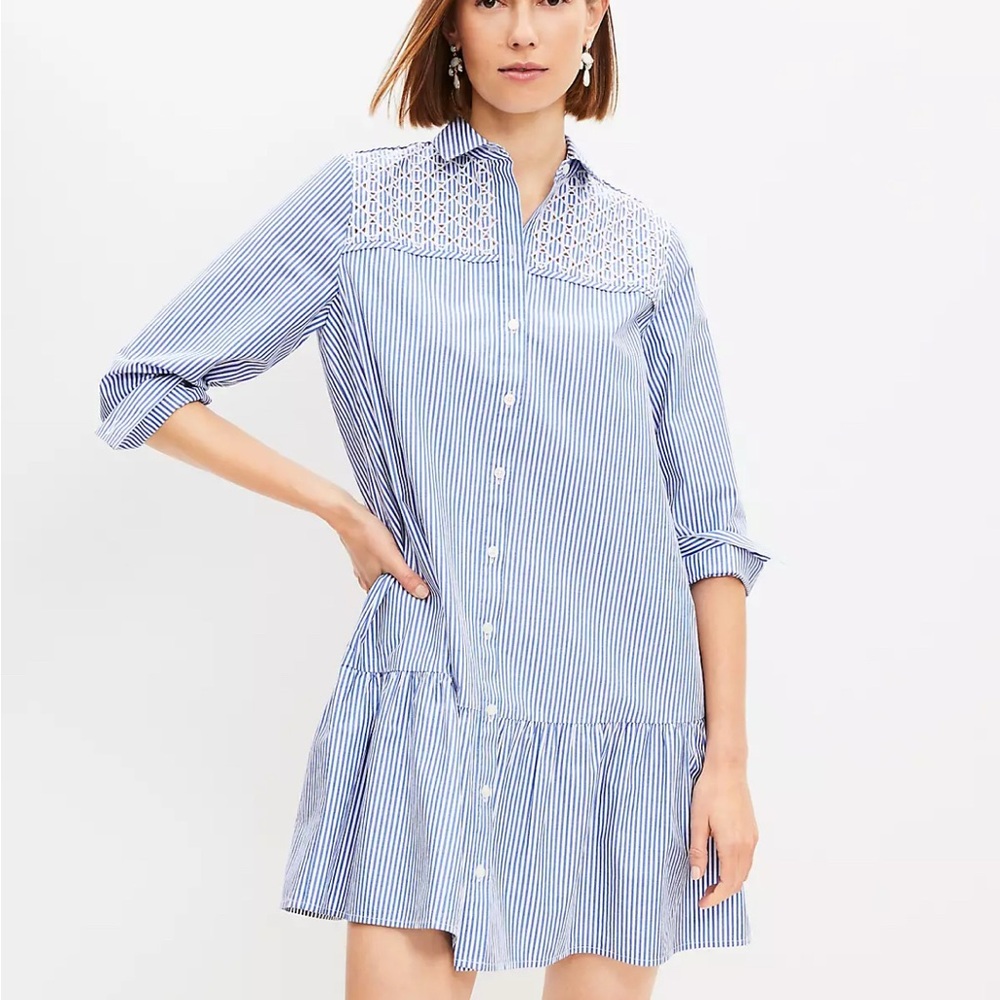 LOFT | Blue Striped Shirt Dress